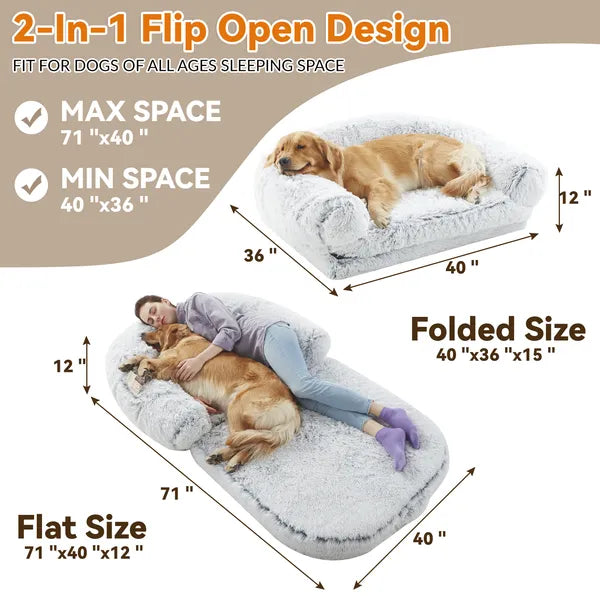 Large Human Dog Bed – Plush Orthopedic Bed for Adults & Pets, Washable & Foldable
