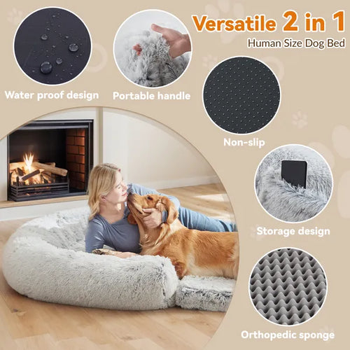 Large Human Dog Bed – Plush Orthopedic Bed for Adults & Pets, Washable & Foldable